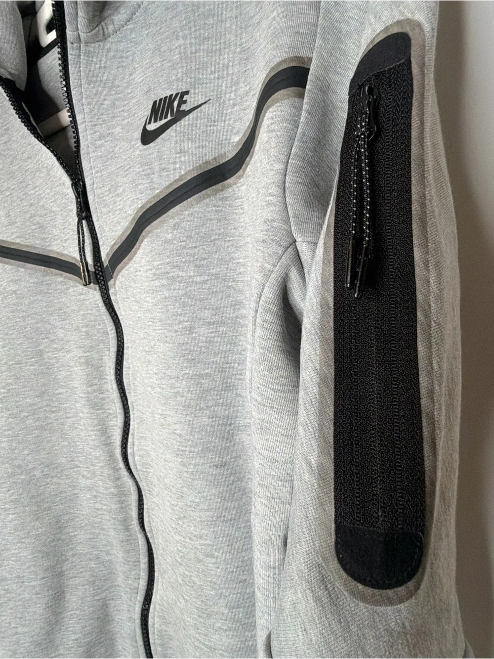 Nike Light Gray Tech Zip Hoodie with Black Accents